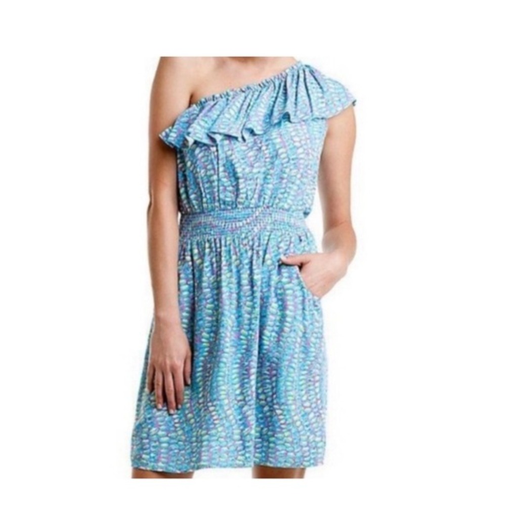 LILLY‎ PULITZER Clam Jam Jessy One Shoulder Dress Pockets Size Small